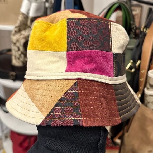 VINTAGE COACH CRUSHER PATCHWORK SUEDE LEATHER SIGNTURE RUST YELLOW PINK SZ S EVC - Picture 5 of 12